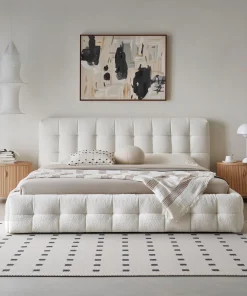 Alternative view of Cream Puff Boucle Bed Contemporary Upholstered Platform Bed Frame for Bedroom Comfort and Style